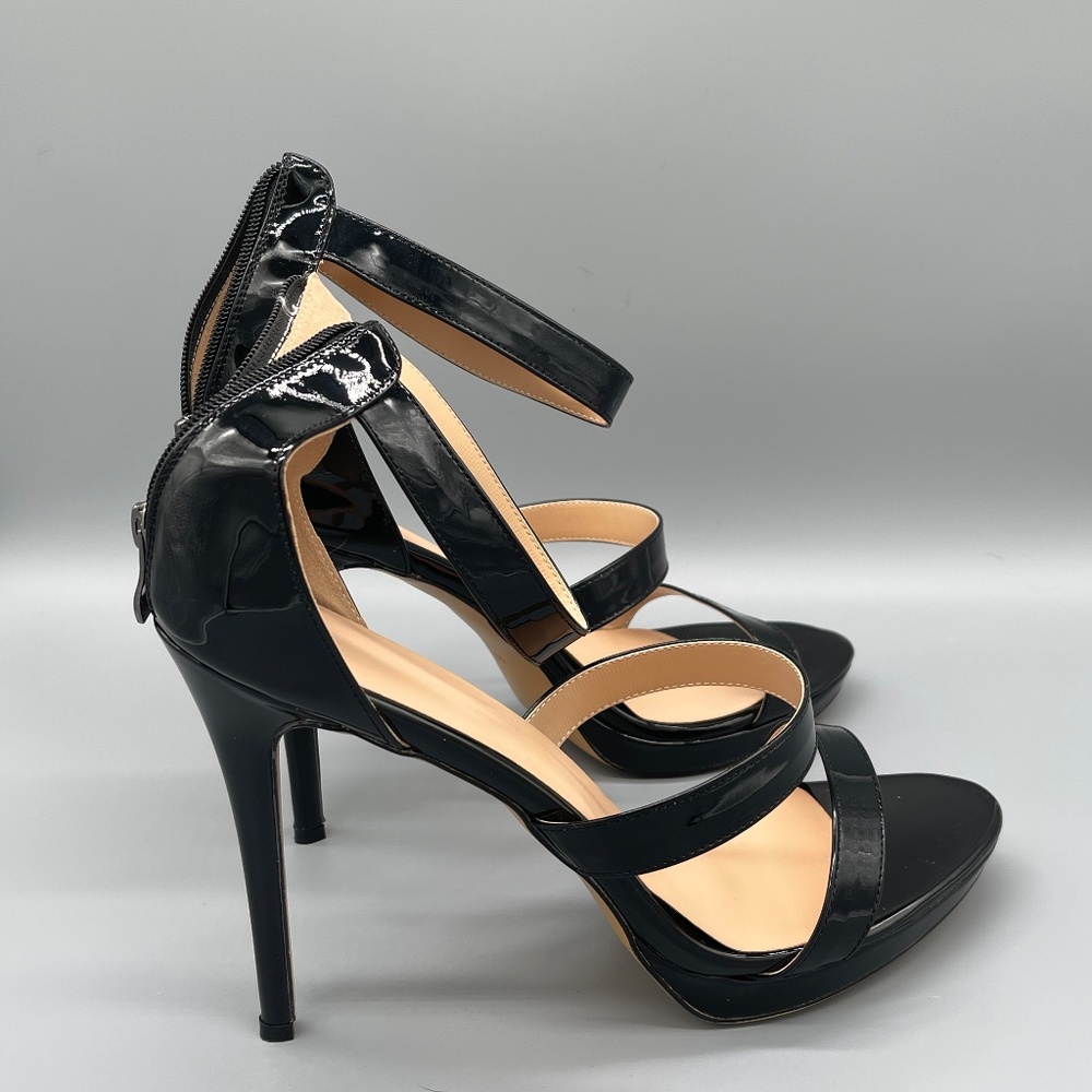 Drag Queen/Crossdresser Black Ankle Zip High Heel Sandals - 15
